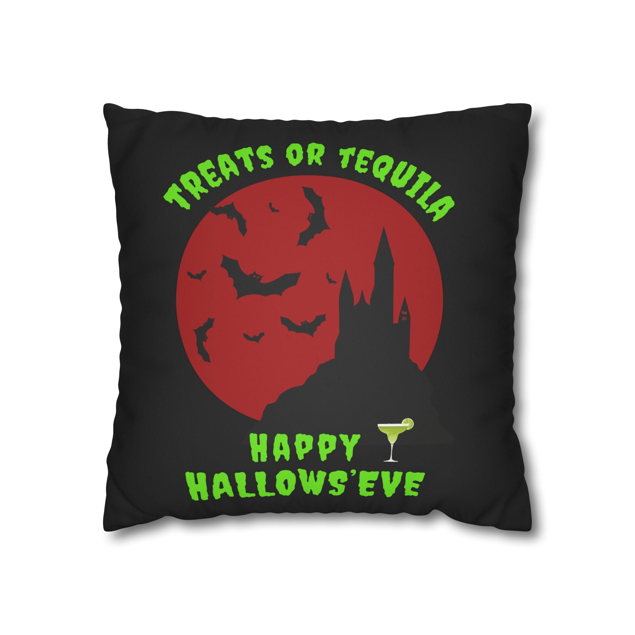 "Treats or Tequila" Halloween Fun Faux Suede Pillowcase, Home Decor