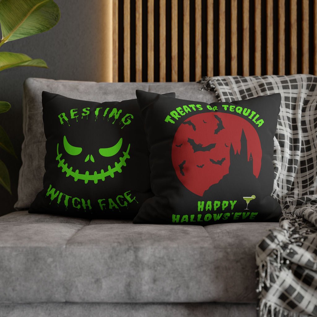 "Treats or Tequila" Halloween Fun Faux Suede Pillowcase, Home Decor