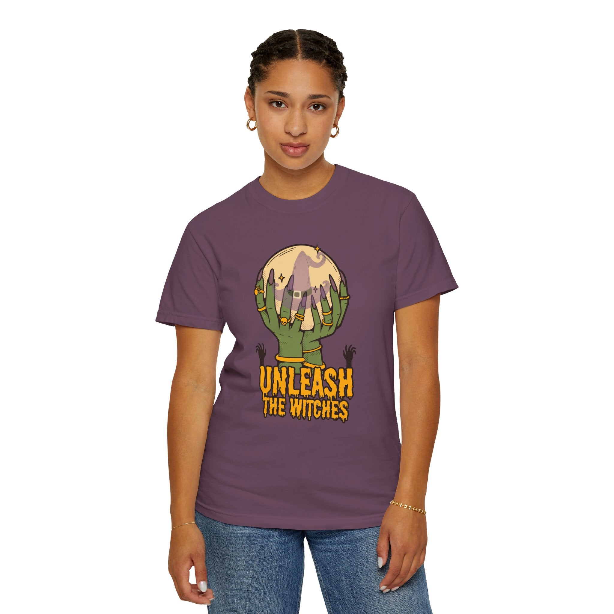 "Unleash the Witches" Unisex Halloween Tee, Witchy Stuff, Spooky Cool