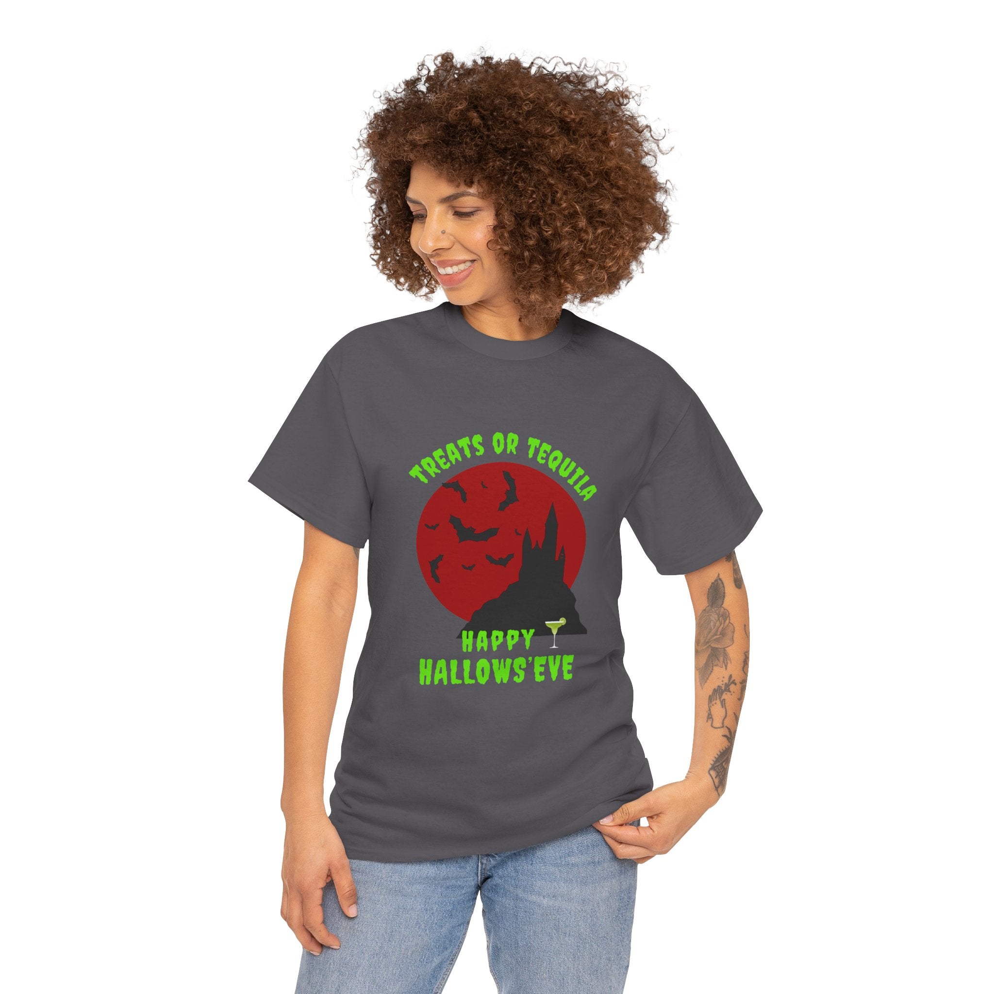 "Treats or Tequila" Halloween Unisex T'shirt,  Fun Drinks Halloween Party Wear