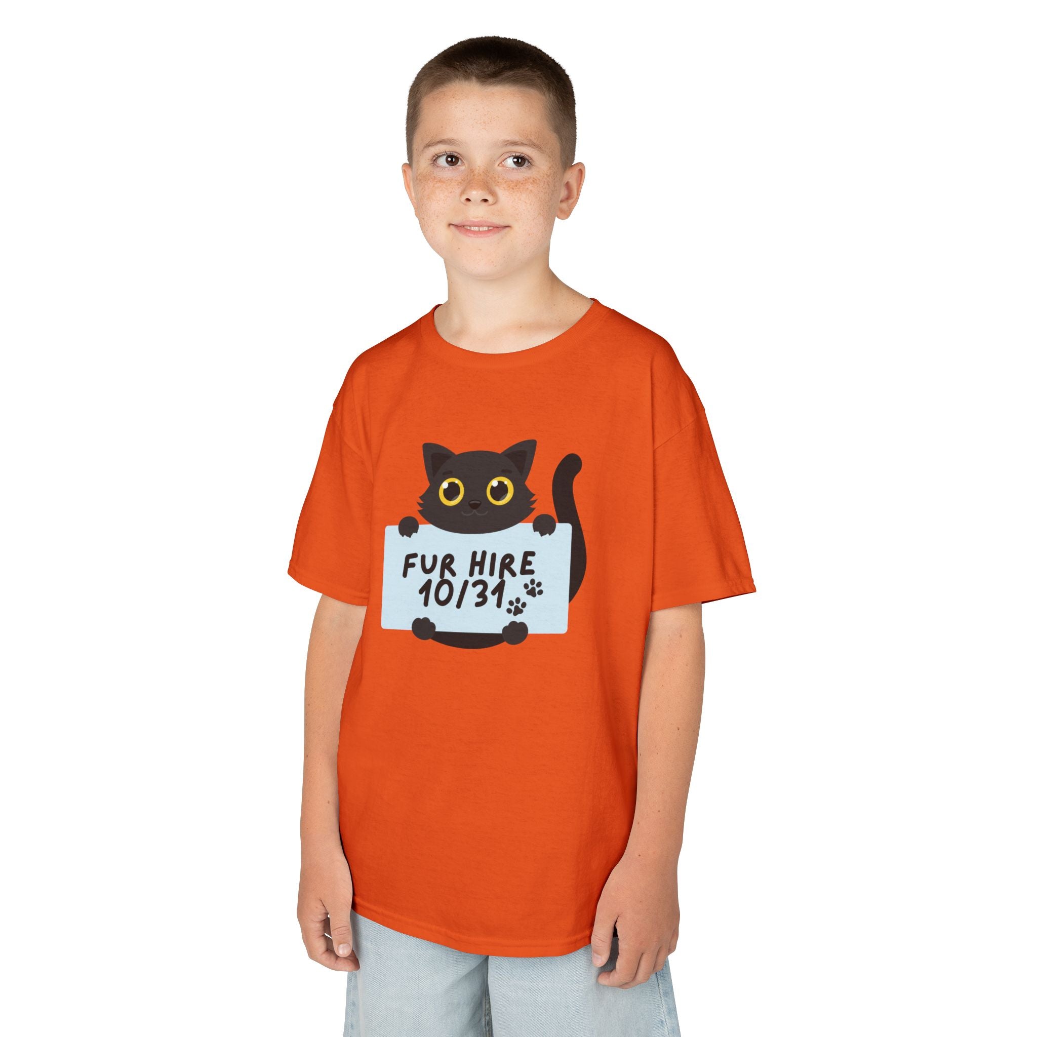 "Fur Hire" Adorable Personalized Halloween Cat Tee for Kids