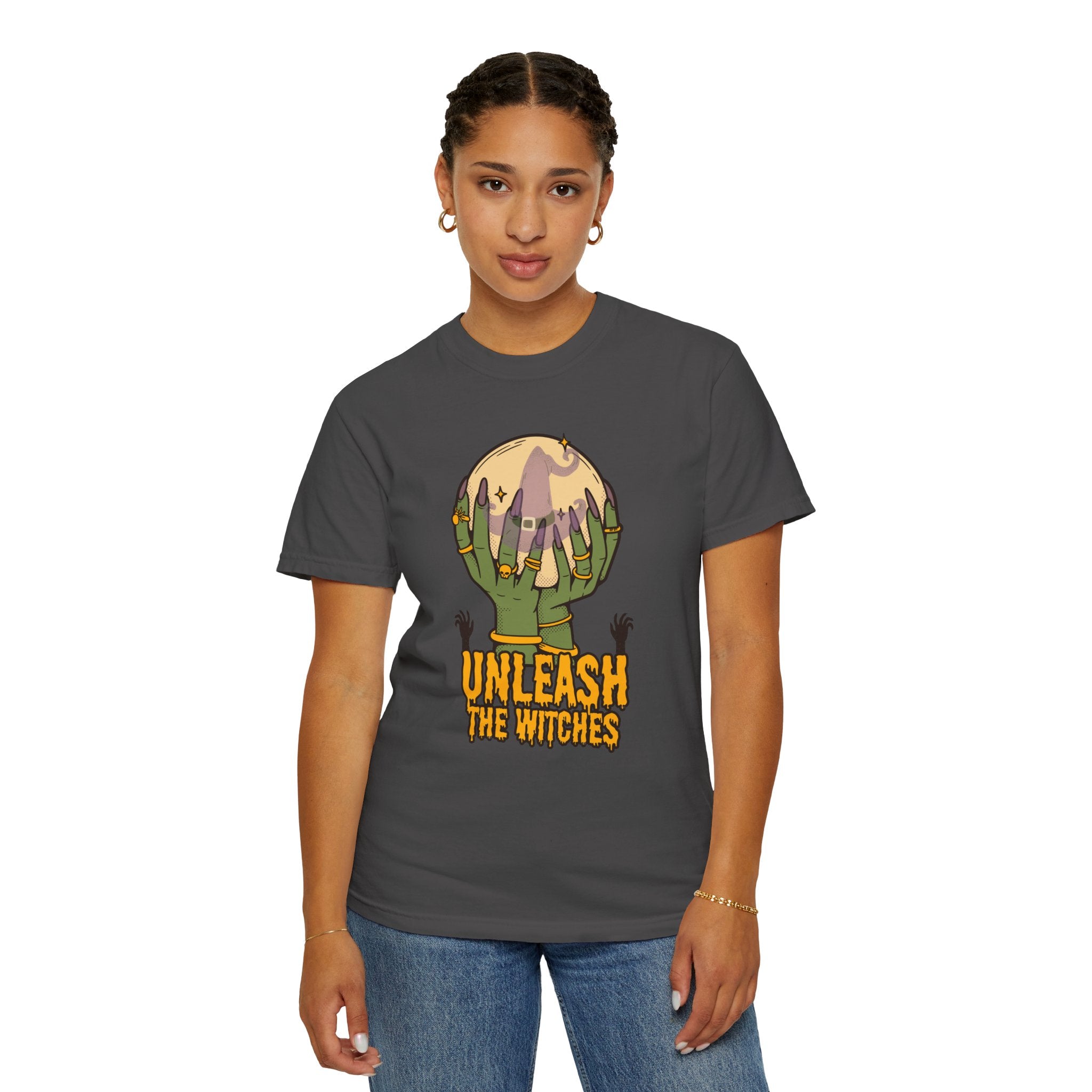 "Unleash the Witches" Unisex Halloween Tee, Witchy Stuff, Spooky Cool