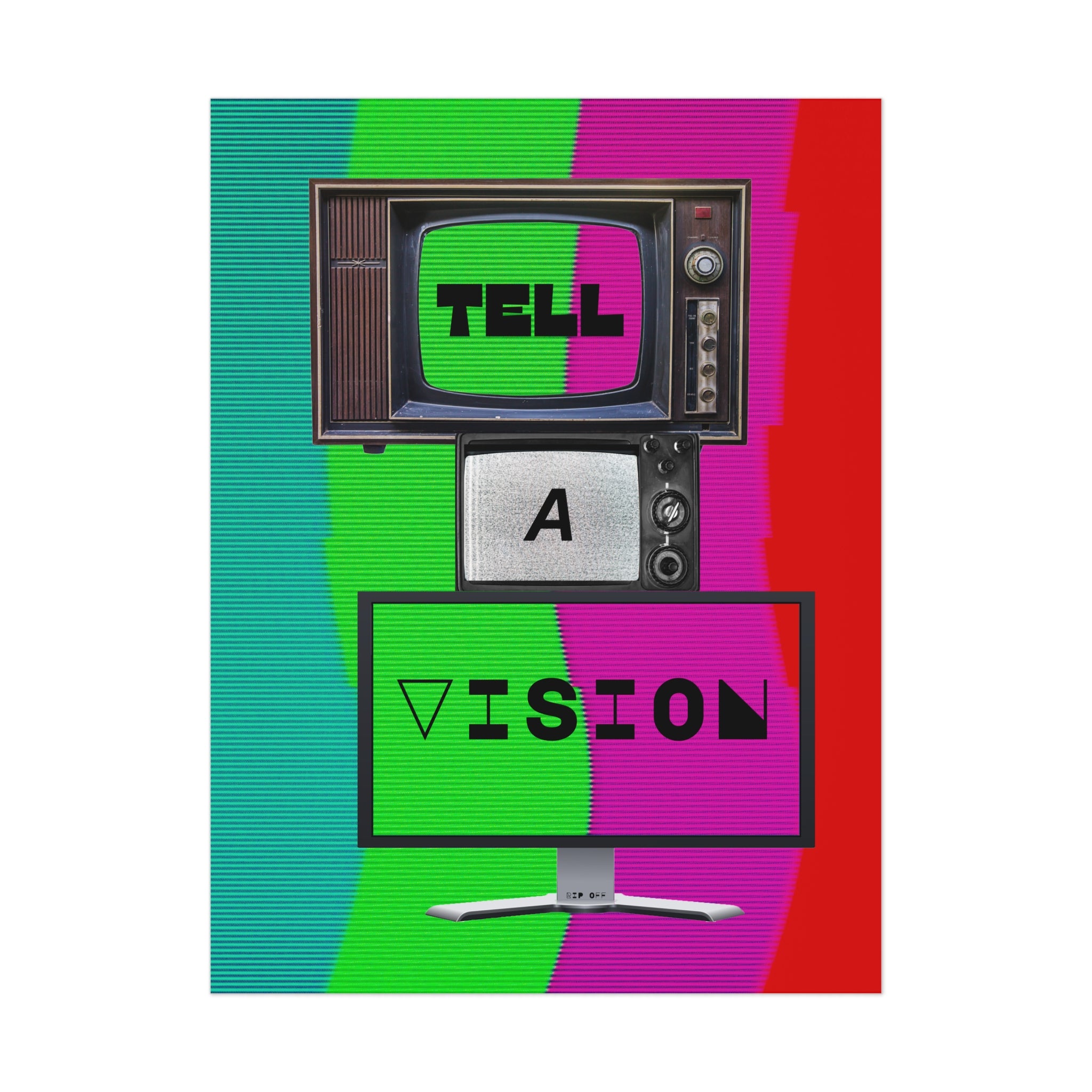 "Tell-A-Vision" Vibrant Wall Art Poster - Retro TV Design, Thought-Full Home Decor