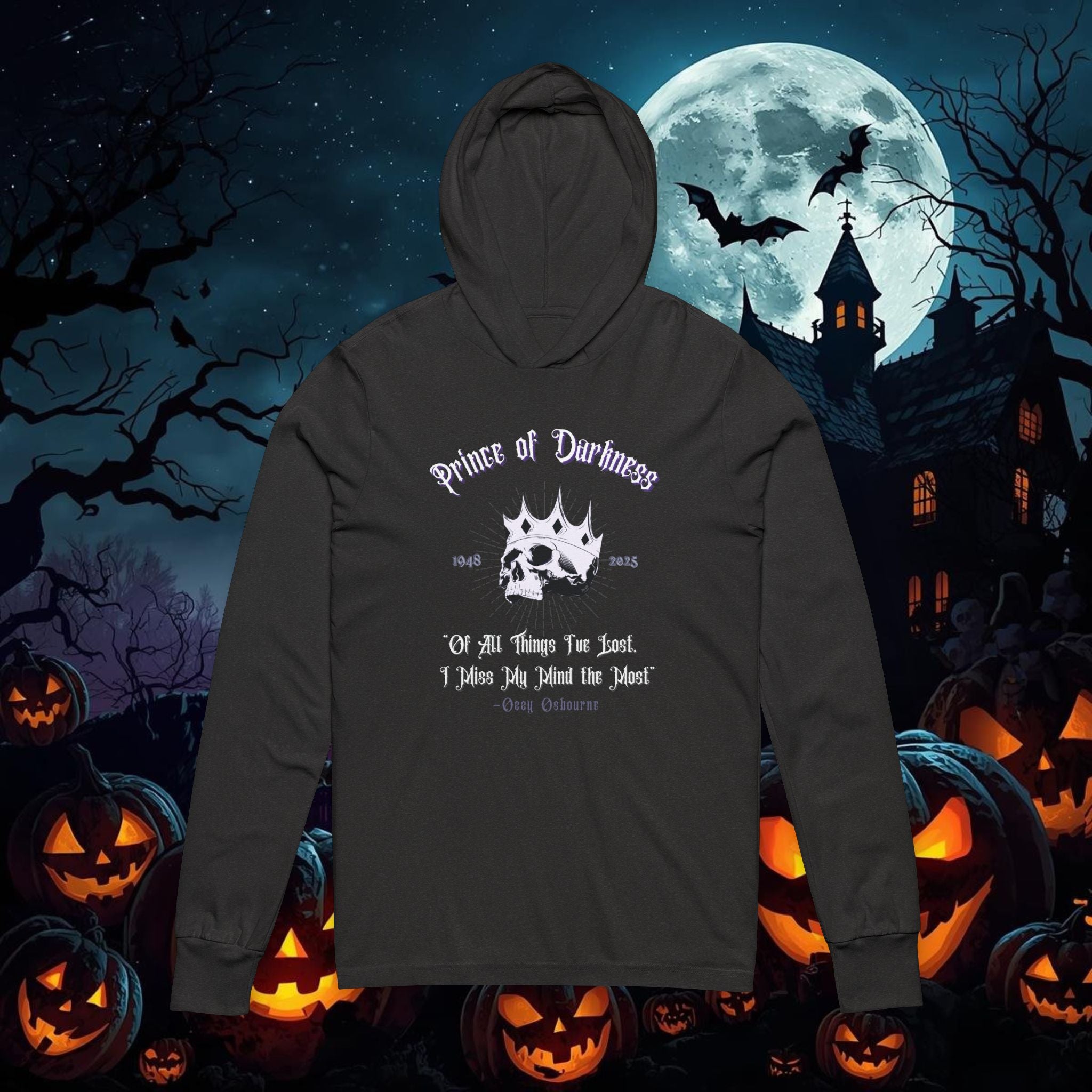 "Prince of Darkness" Ozzy tribute Hooded Long Sleeve Tee Unisex Halloween