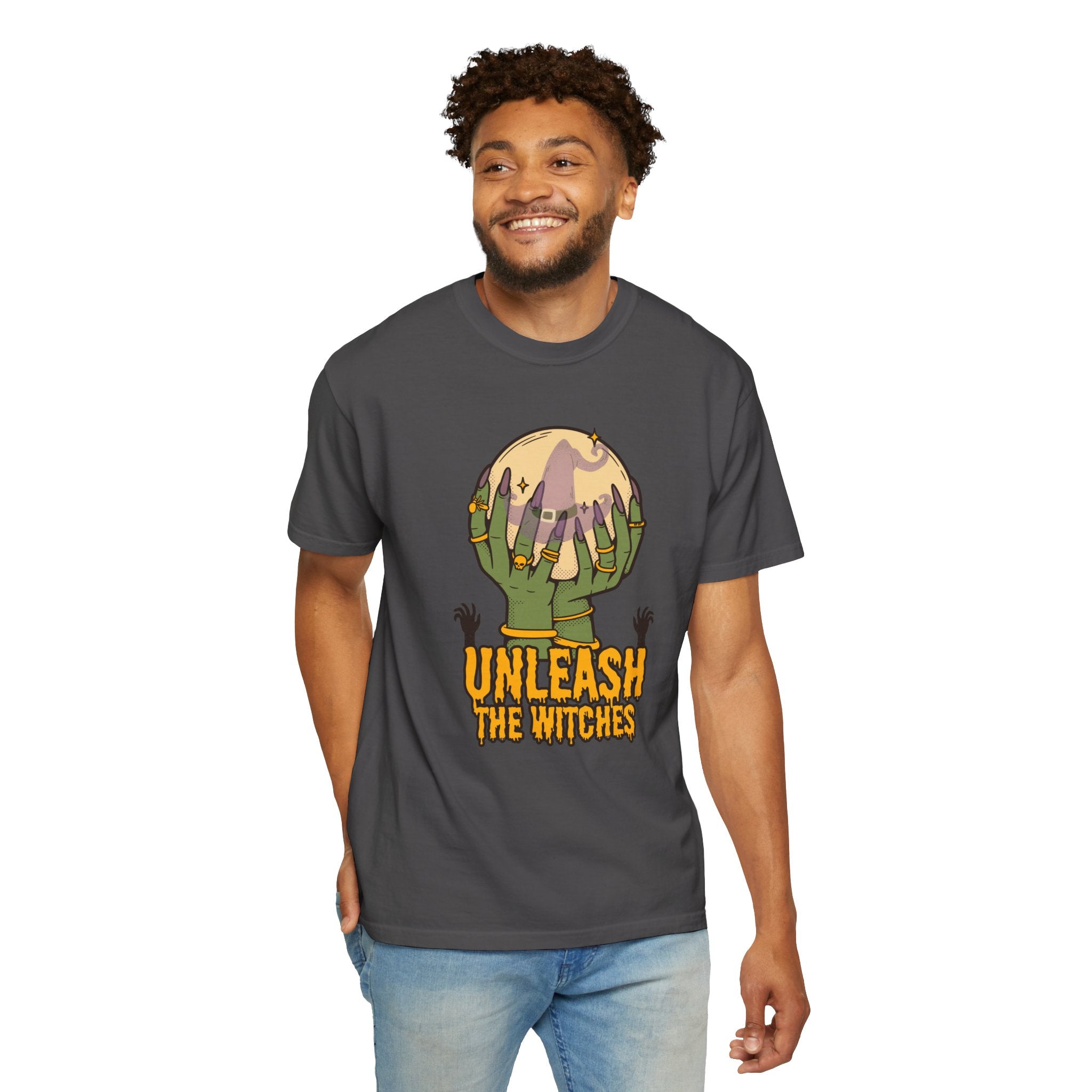 "Unleash the Witches" Unisex Halloween Tee, Witchy Stuff, Spooky Cool