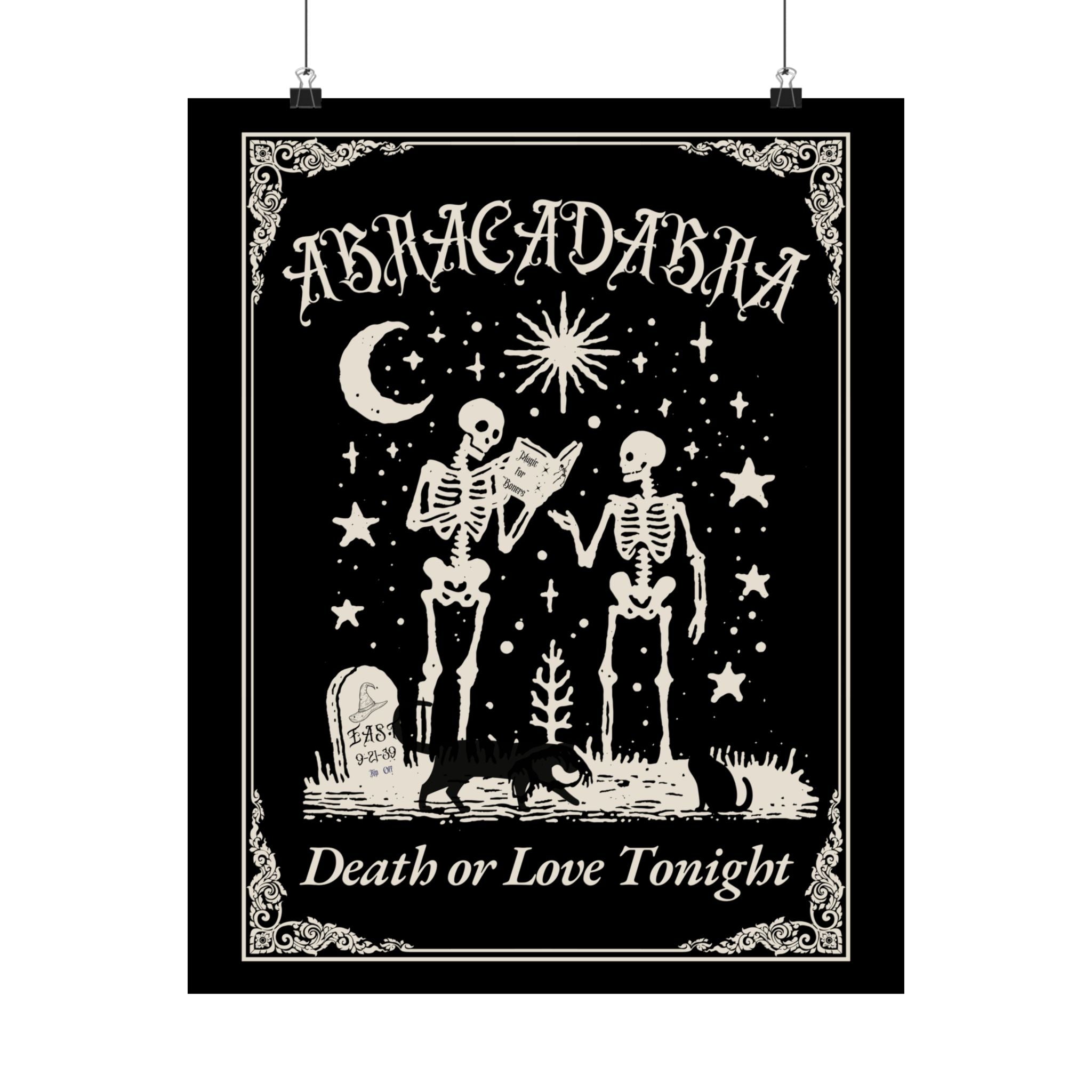 " Abracadabra" Satin Poster: Spooky Skeleton Halloween Art