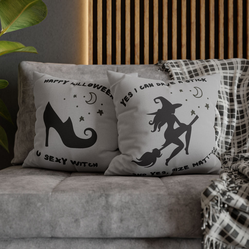 "Yes I drive stick" + "High Heel Witch" - Reversible Halloween Pillow cover, 3 sizes