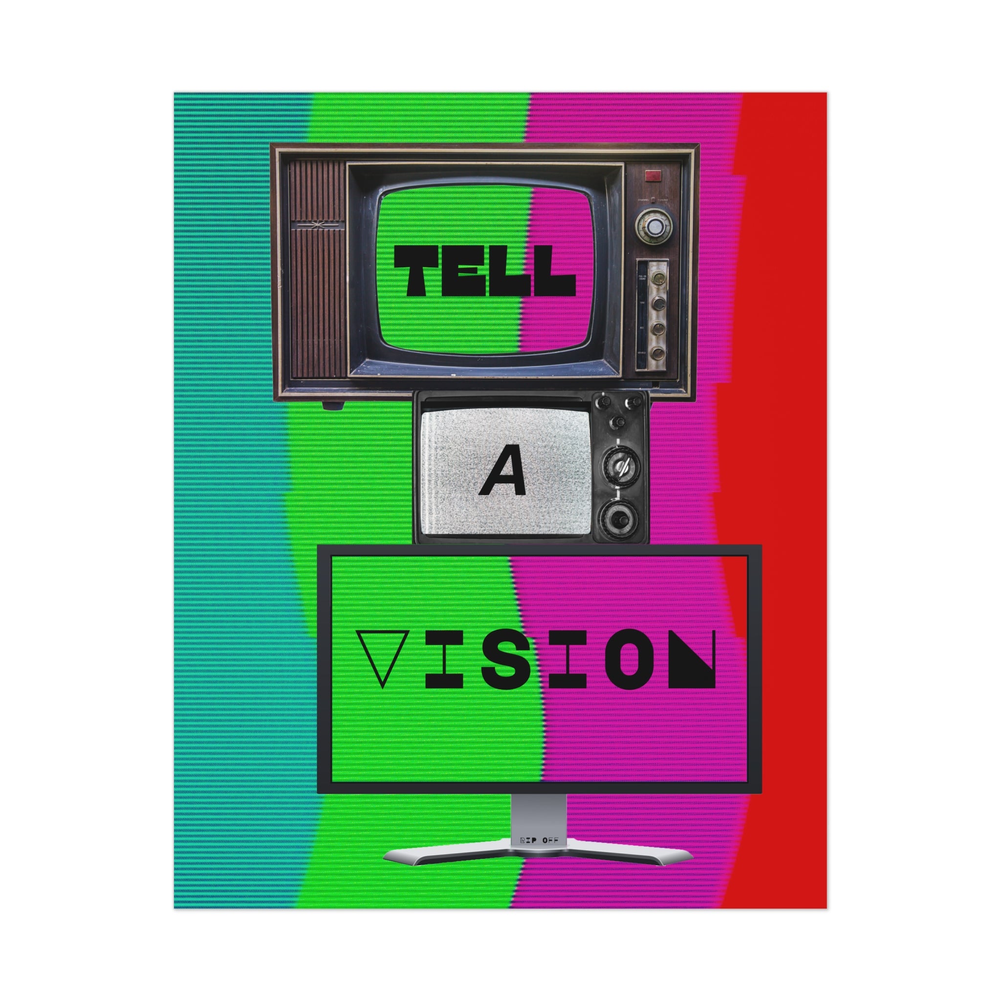 "Tell-A-Vision" Vibrant Wall Art Poster - Retro TV Design, Thought-Full Home Decor
