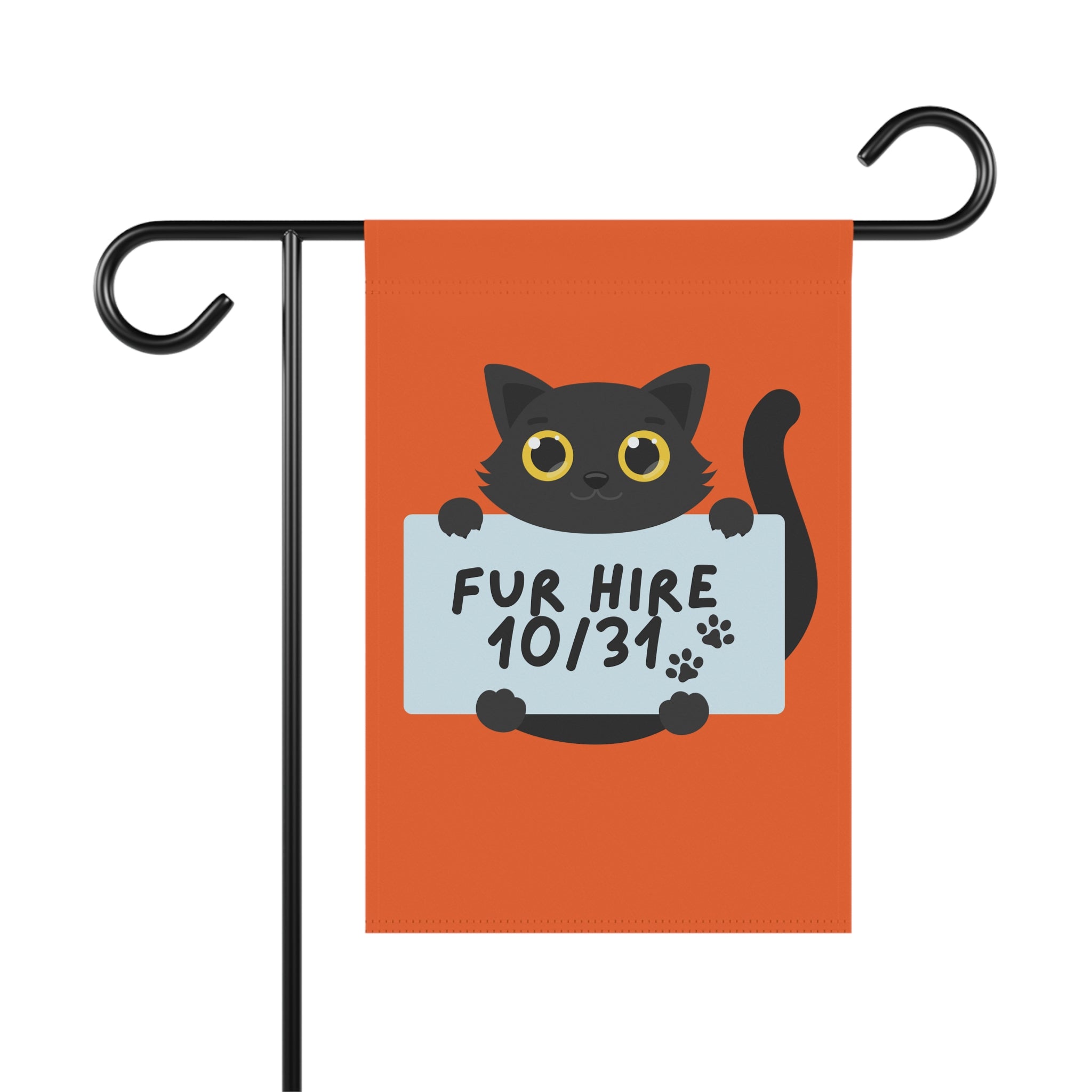 "Fur Hire" Halloween Cat Garden Flag, Personalize 2 sizes, outdoor/ indoor use
