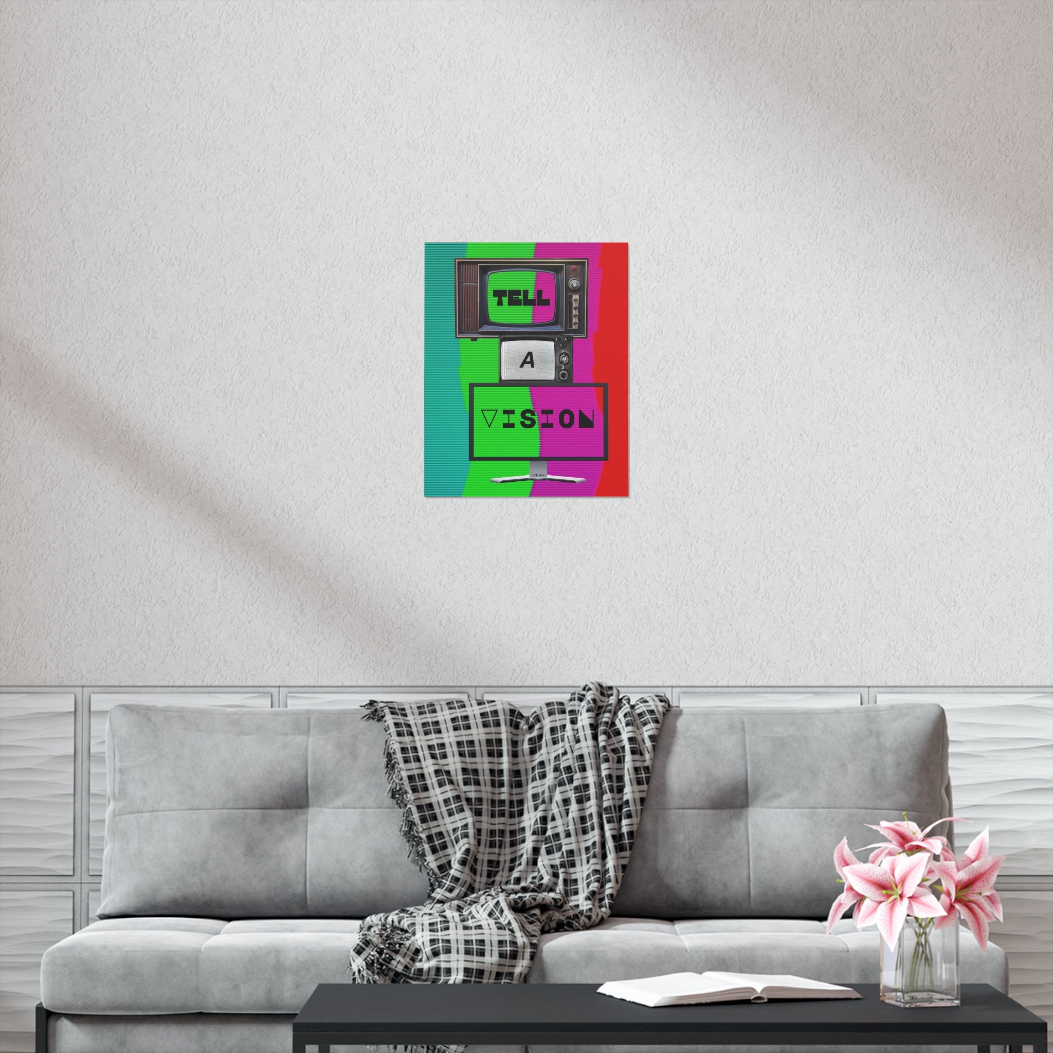 "Tell-A-Vision" Vibrant Wall Art Poster - Retro TV Design, Thought-Full Home Decor