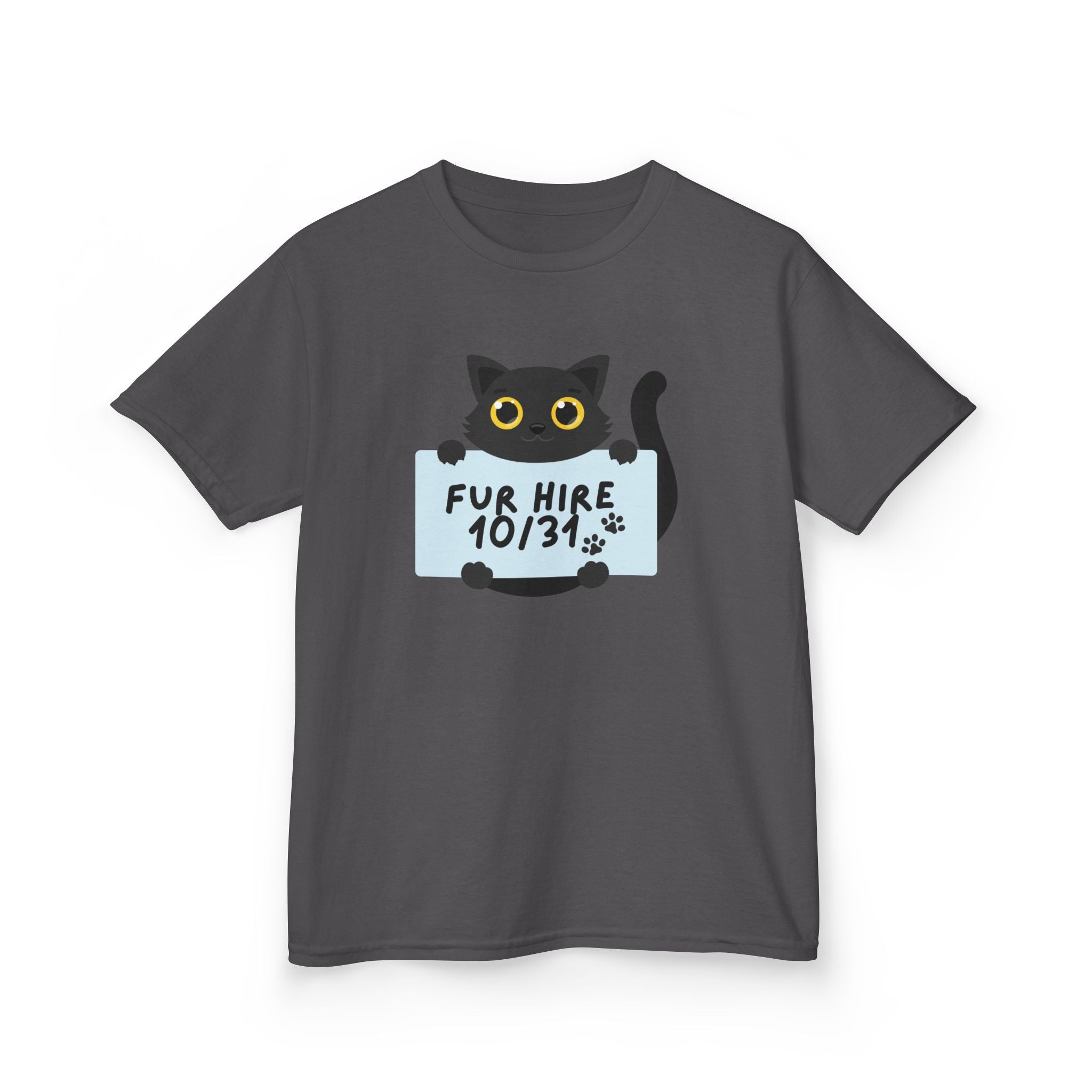 "Fur Hire" Adorable Personalized Halloween Cat Tee for Kids