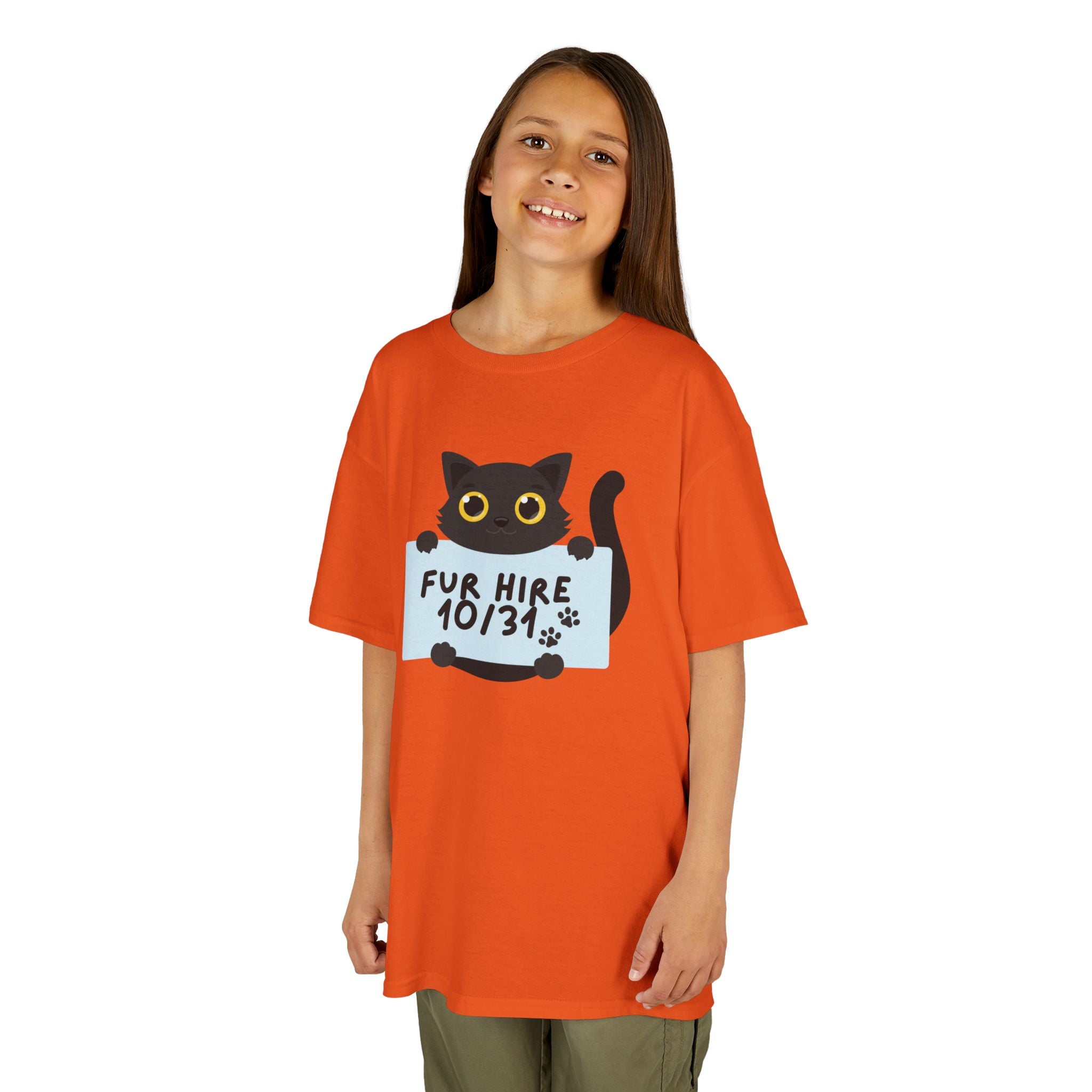 "Fur Hire" Adorable Personalized Halloween Cat Tee for Kids