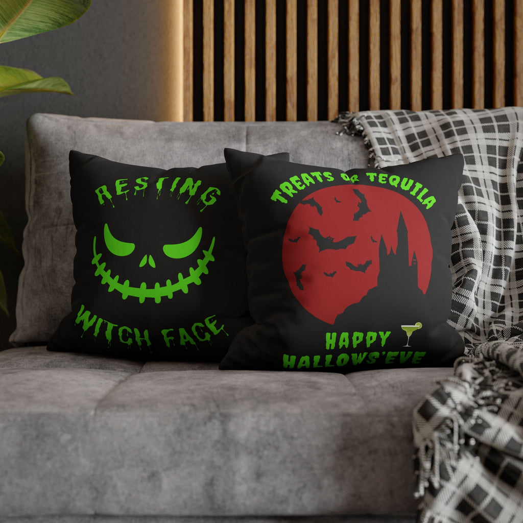 "Treats or Tequila" Halloween Fun Faux Suede Pillowcase, Home Decor