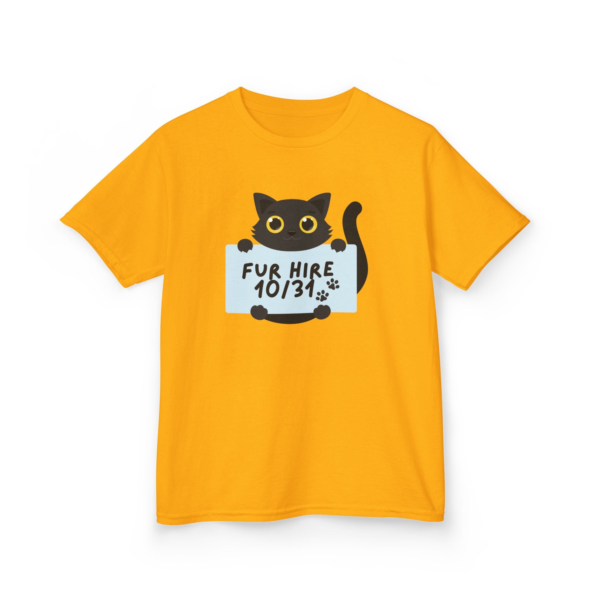 "Fur Hire" Adorable Personalized Halloween Cat Tee for Kids