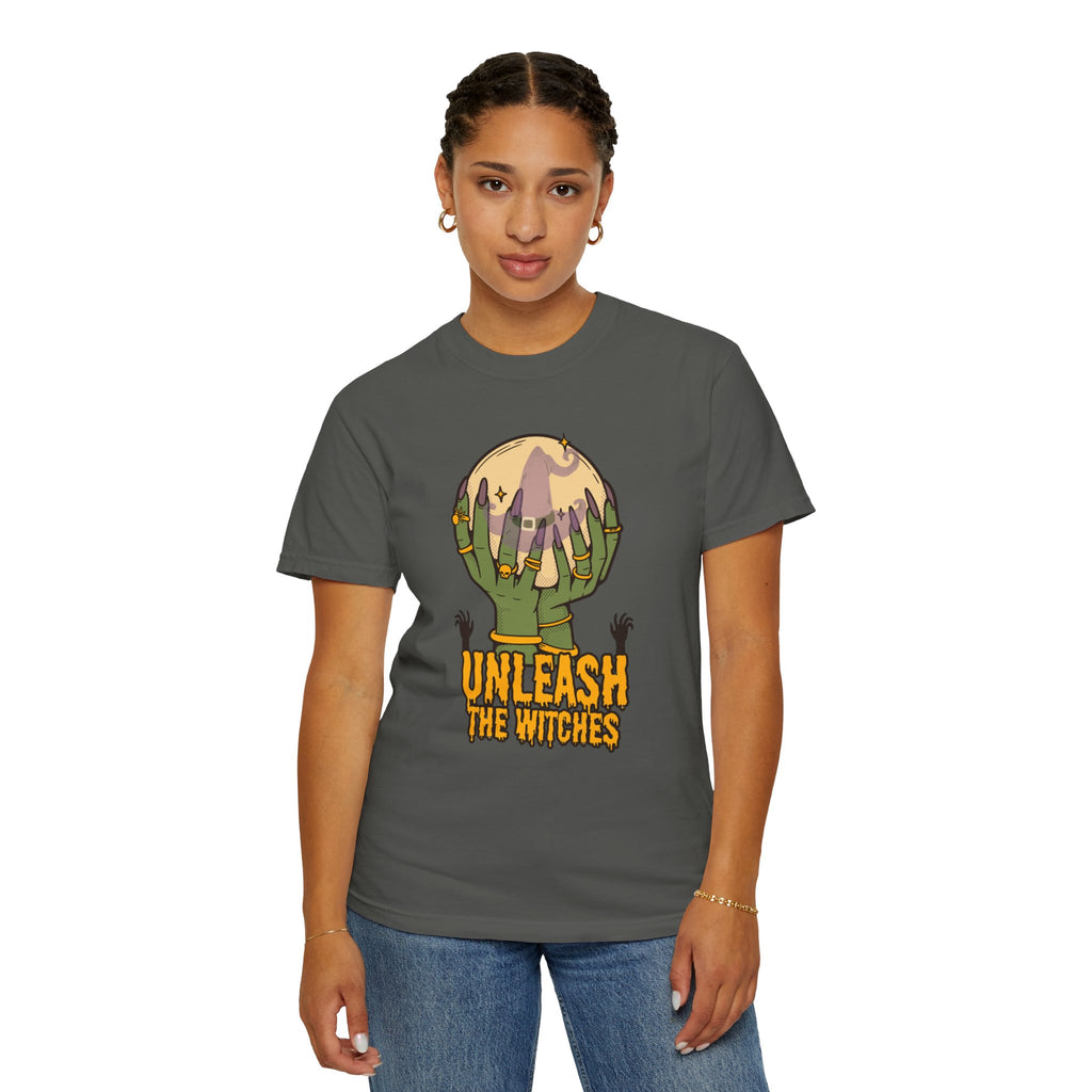 "Unleash the Witches" Unisex Halloween Tee, Witchy Stuff, Spooky Cool