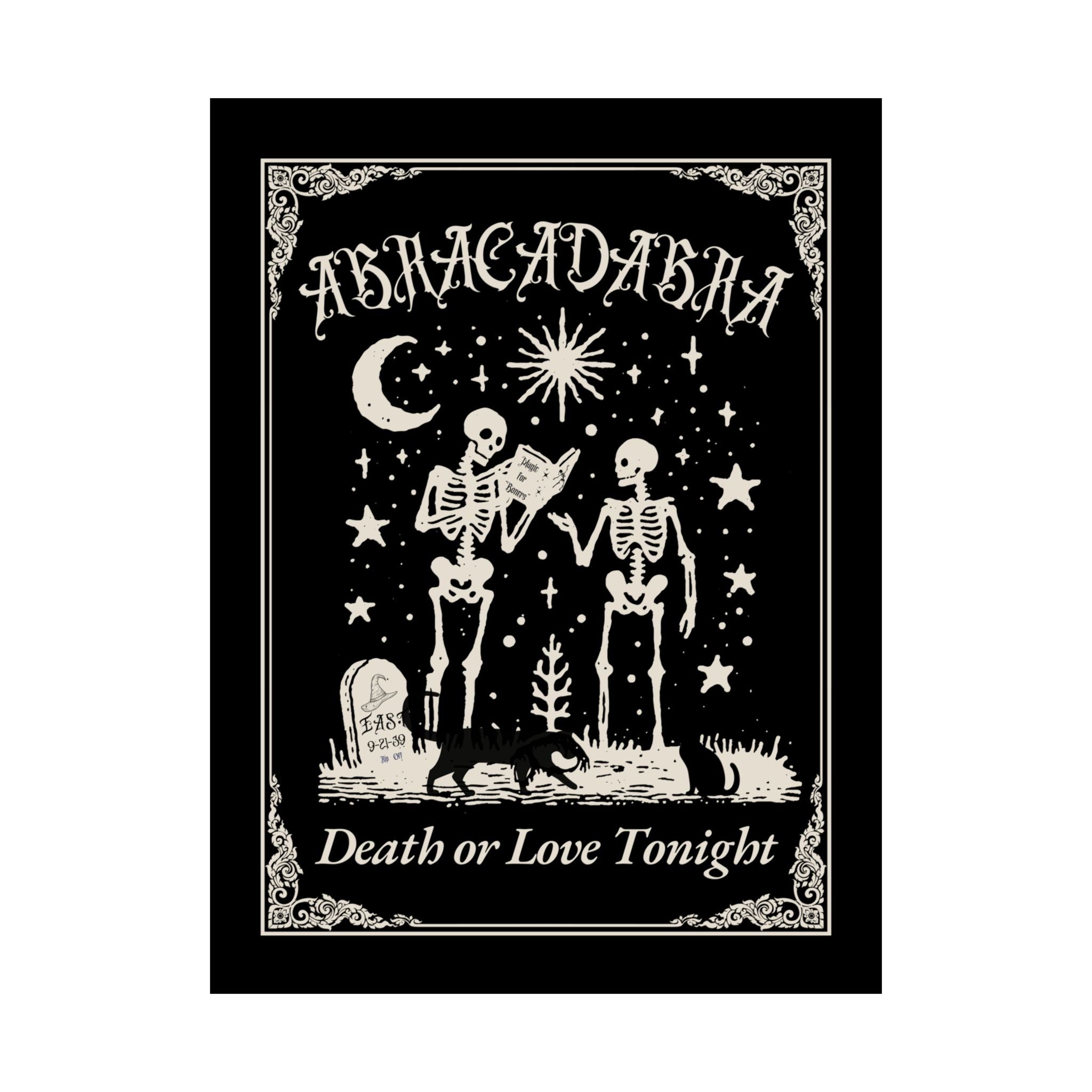 " Abracadabra" Satin Poster: Spooky Skeleton Halloween Art