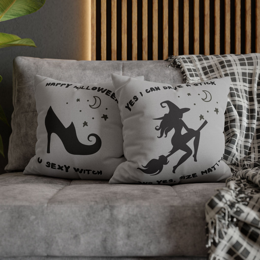 "Yes I drive stick" + "High Heel Witch" - Reversible Halloween Pillow cover, 3 sizes