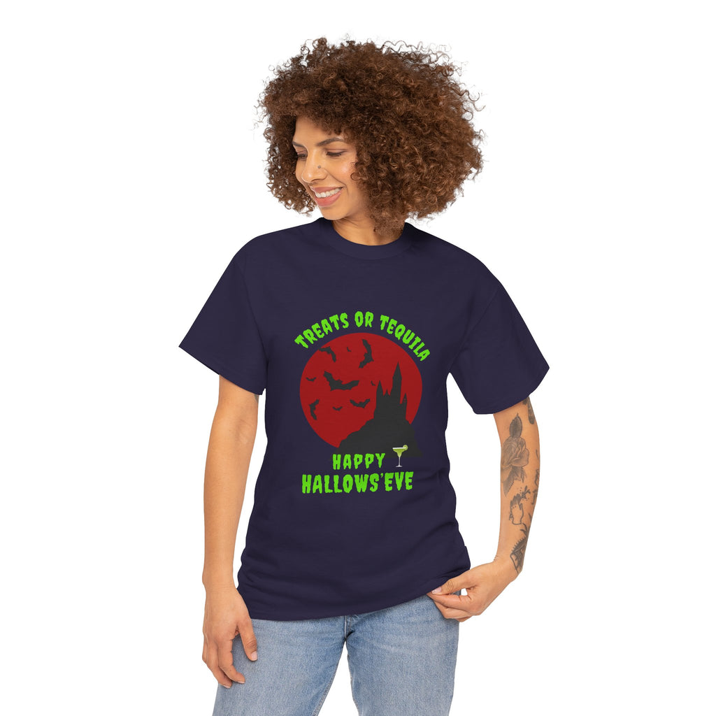 "Treats or Tequila" Halloween Unisex T'shirt,  Fun Drinks Halloween Party Wear