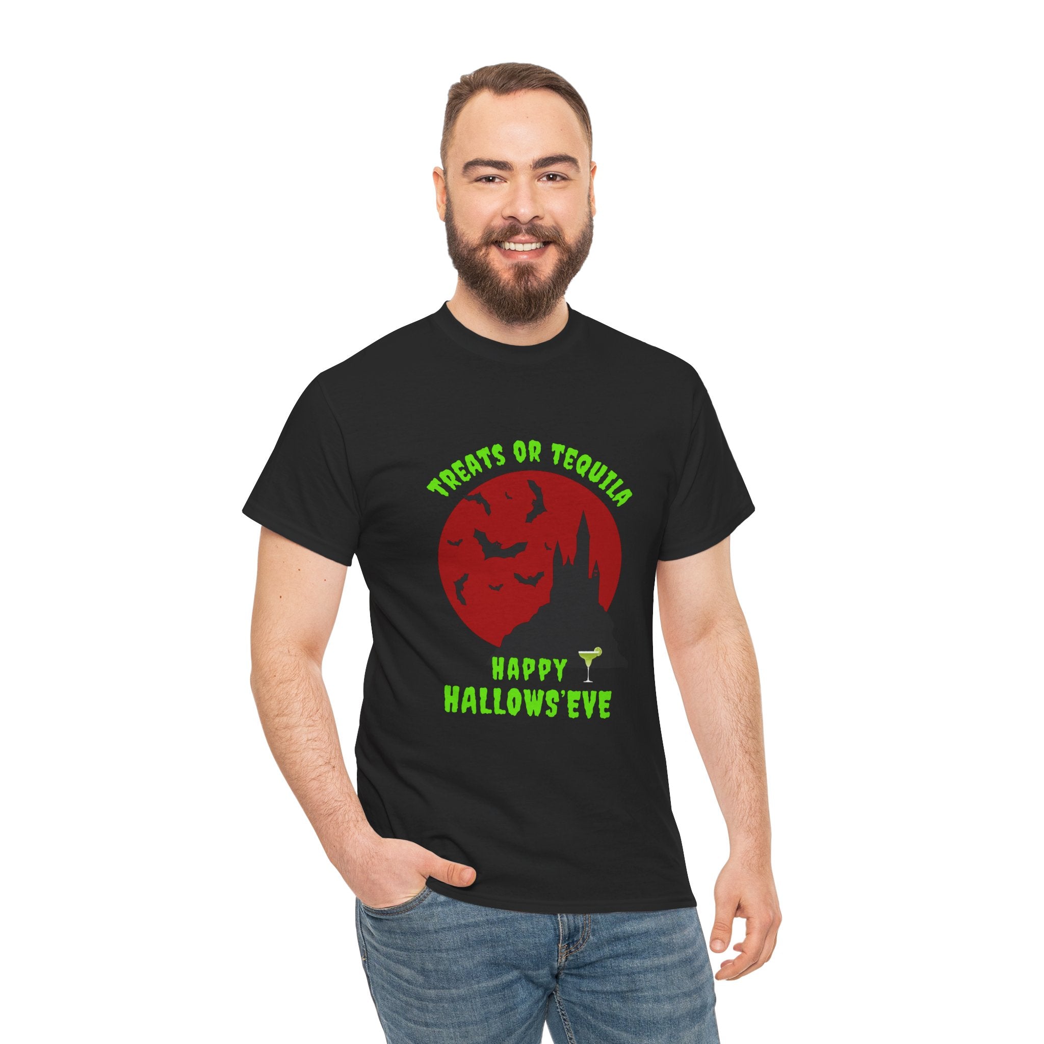 "Treats or Tequila" Halloween Unisex T'shirt,  Fun Drinks Halloween Party Wear
