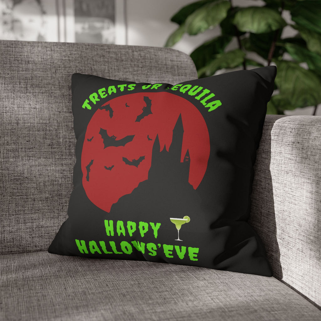 "Treats or Tequila" Halloween Fun Faux Suede Pillowcase, Home Decor